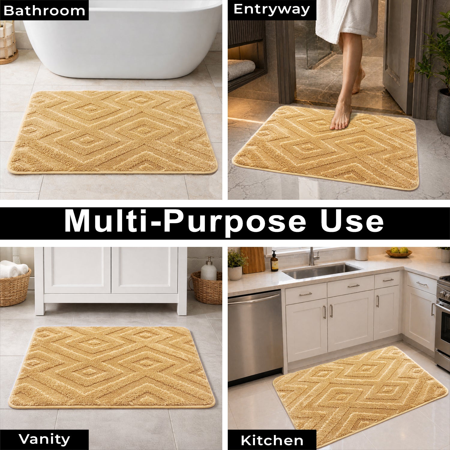 Bahrain Intersect Microfiber Bath Mat (40x58cm Gold)