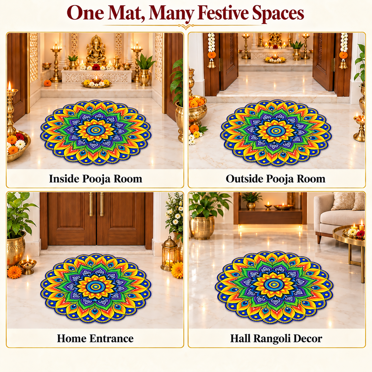 3D Rangoli Mats ( 56x59 cm, Multi )