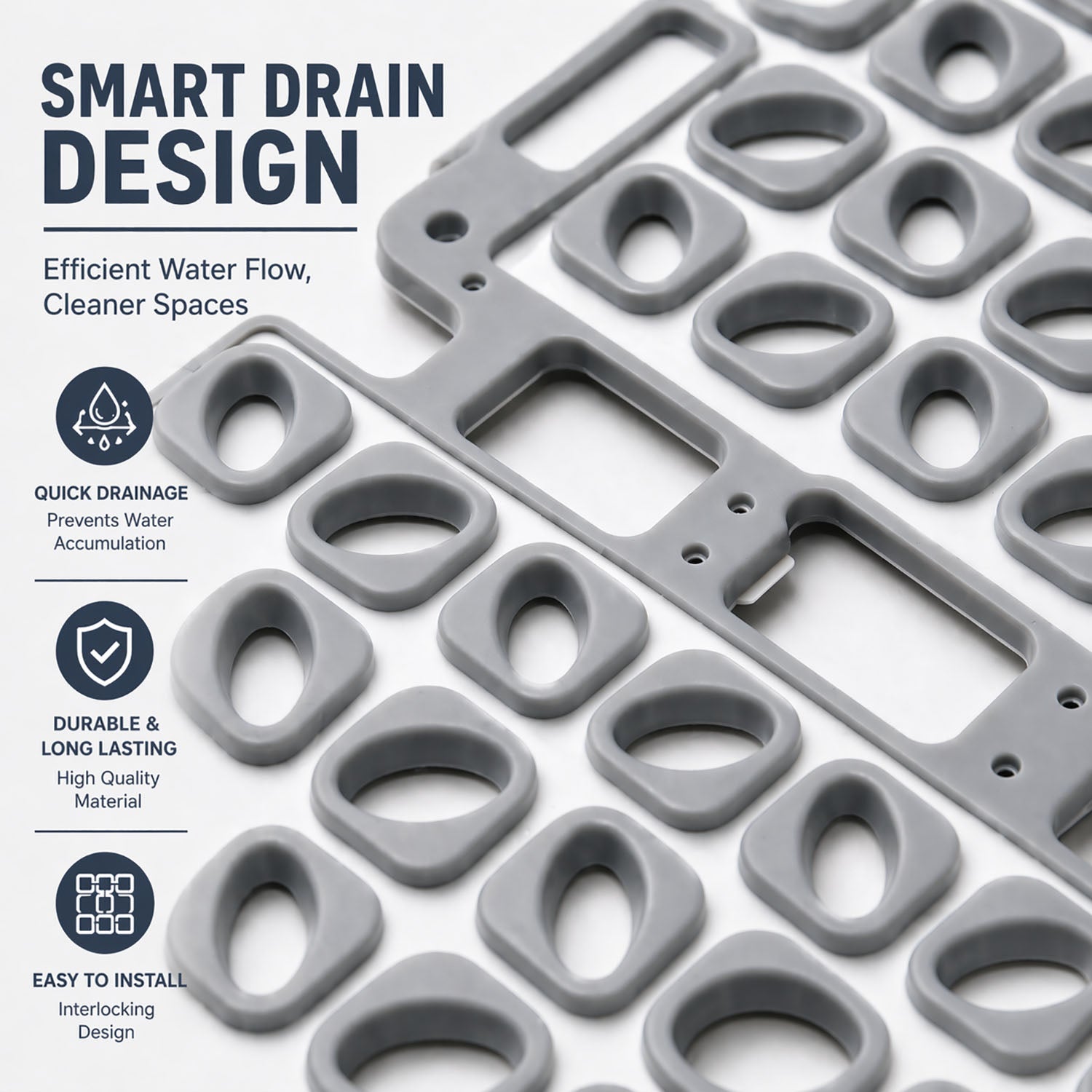 Rubber Shower Mat For Bathroom ( 40x66 Cm Grey )