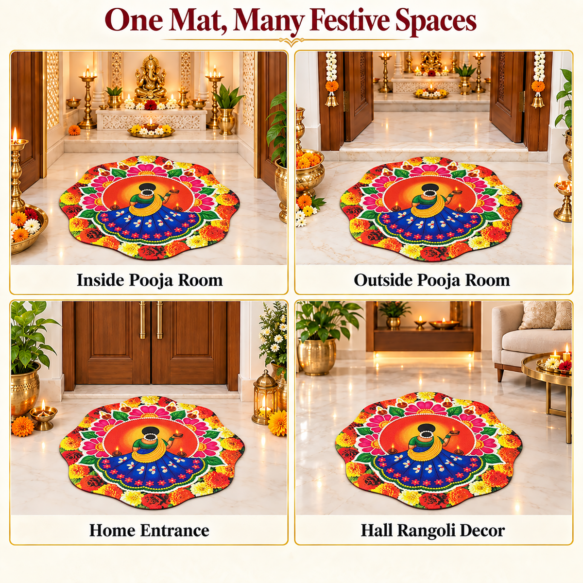 3D Rangoli Mats ( 58x58 cm, Blue )