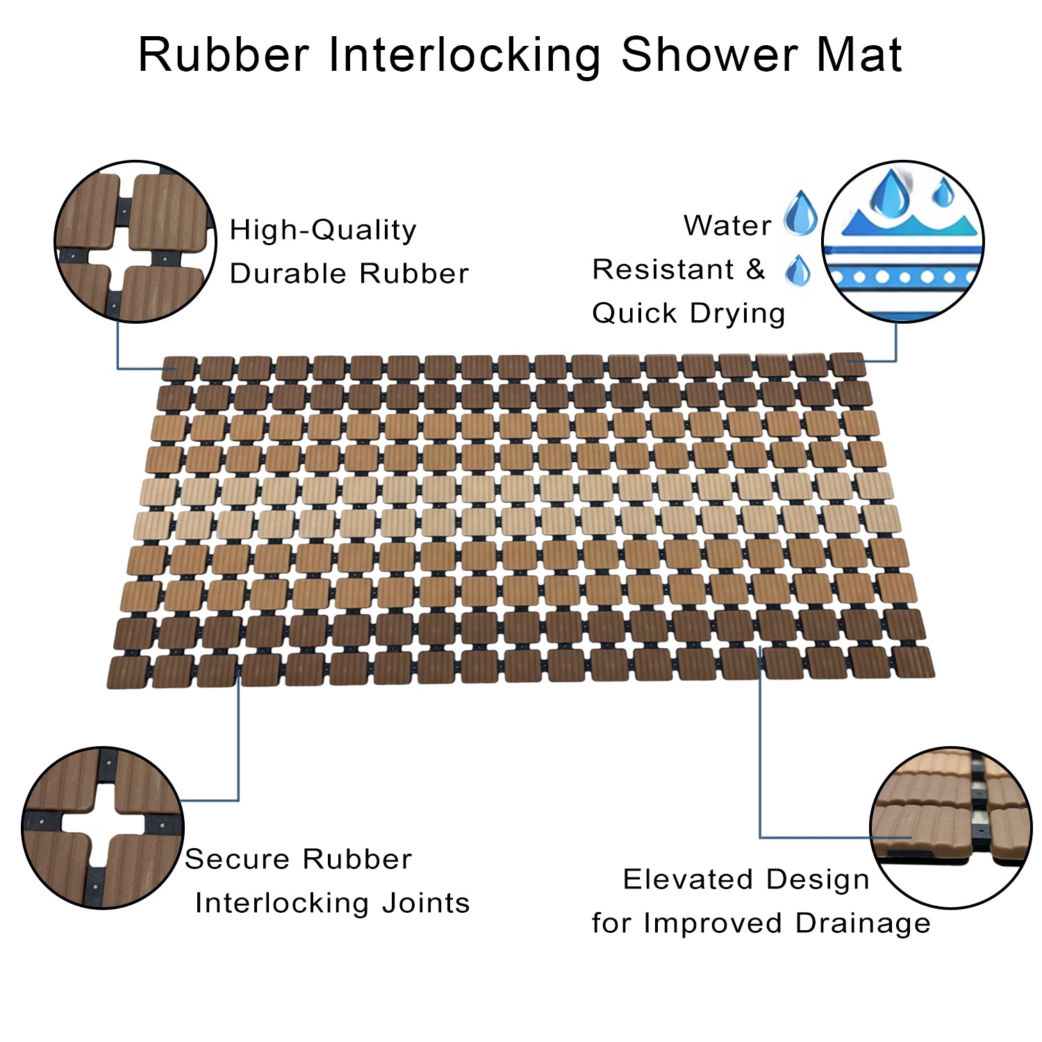 Plastic Shower Mat For Bathroom (36x68 Cm Brown )