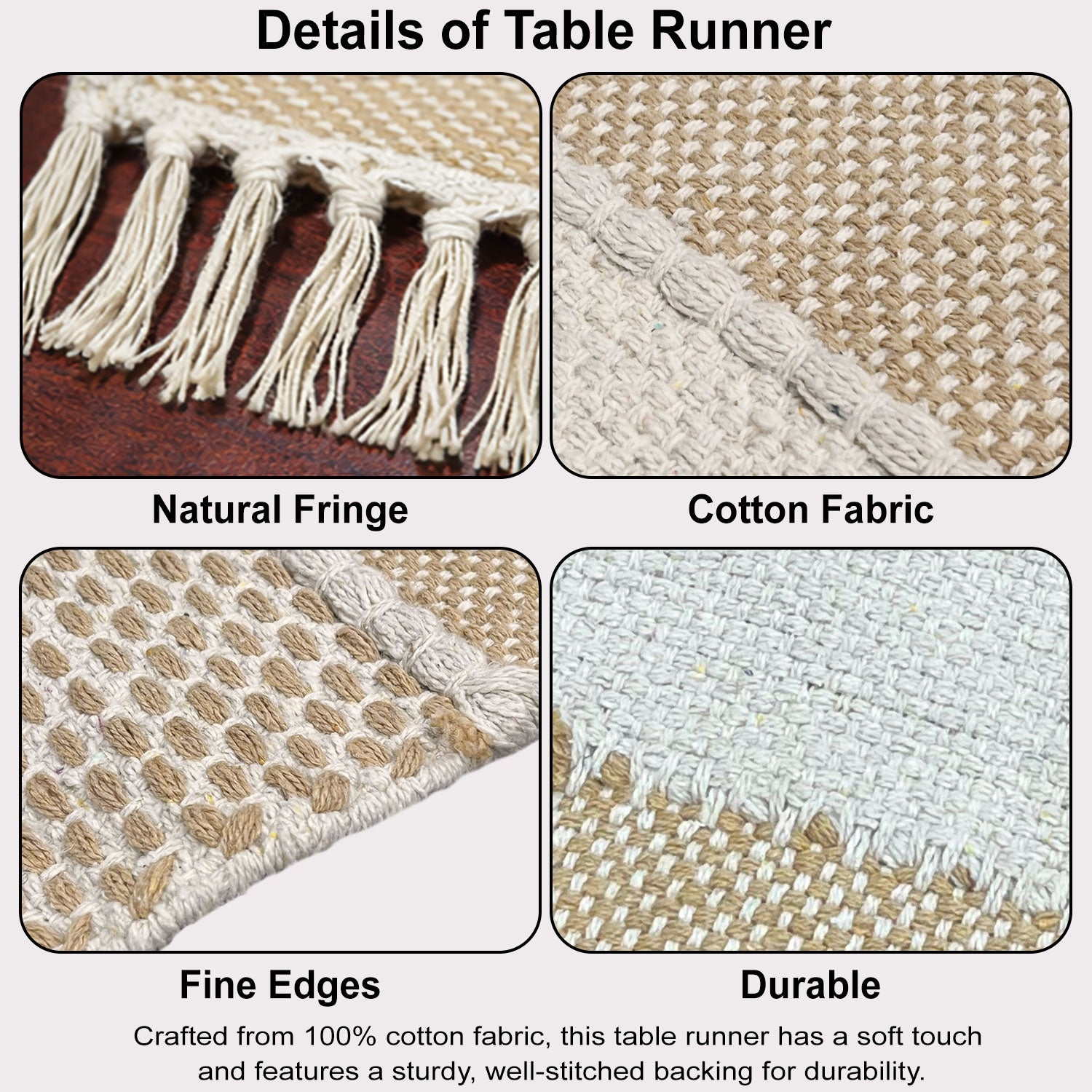 Table Runner with Tassels - Cotton 13.5 x 77 Inch, Rustica