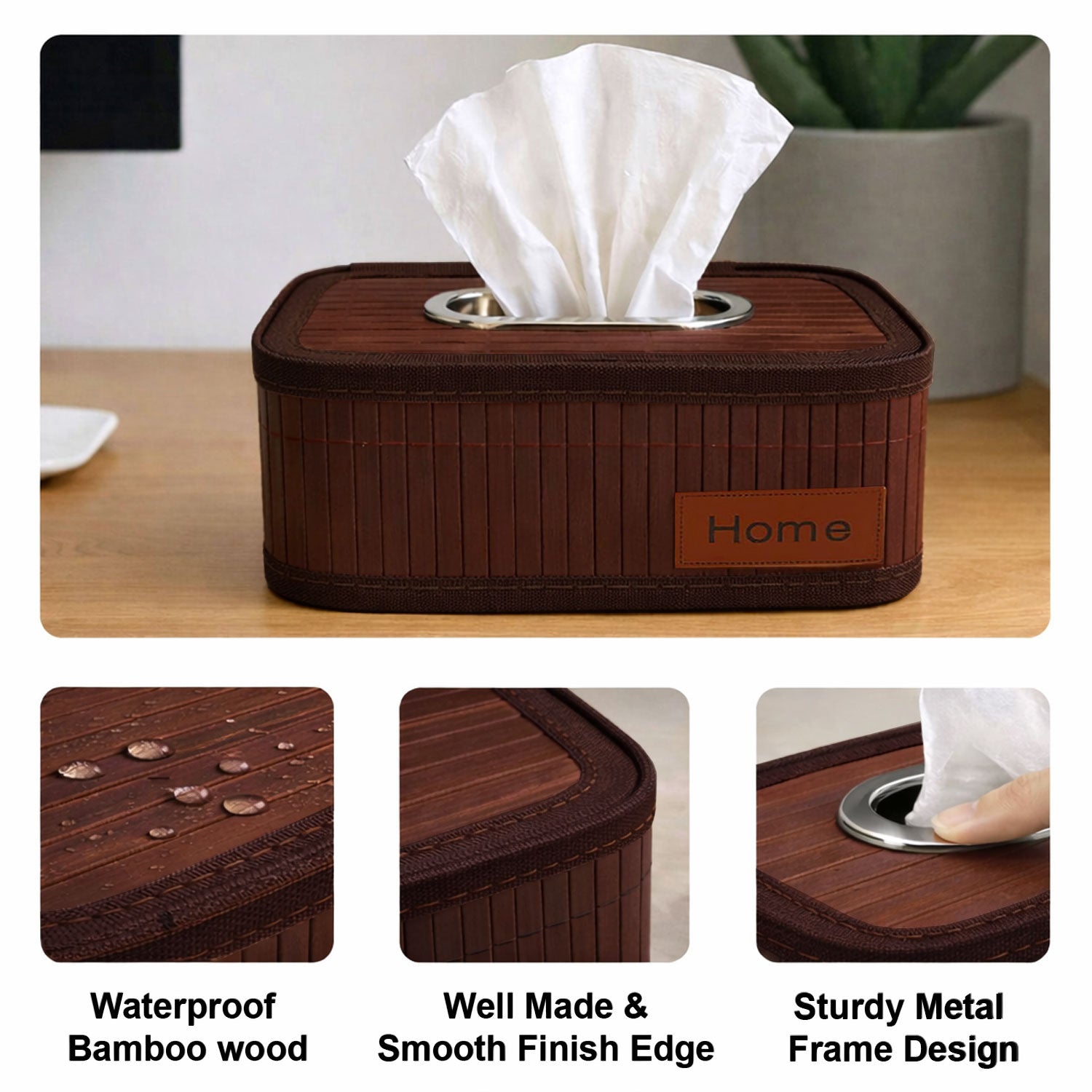 Bamboo Napkin Box Tissue Holder ( Brown, 24x14x9 cm )