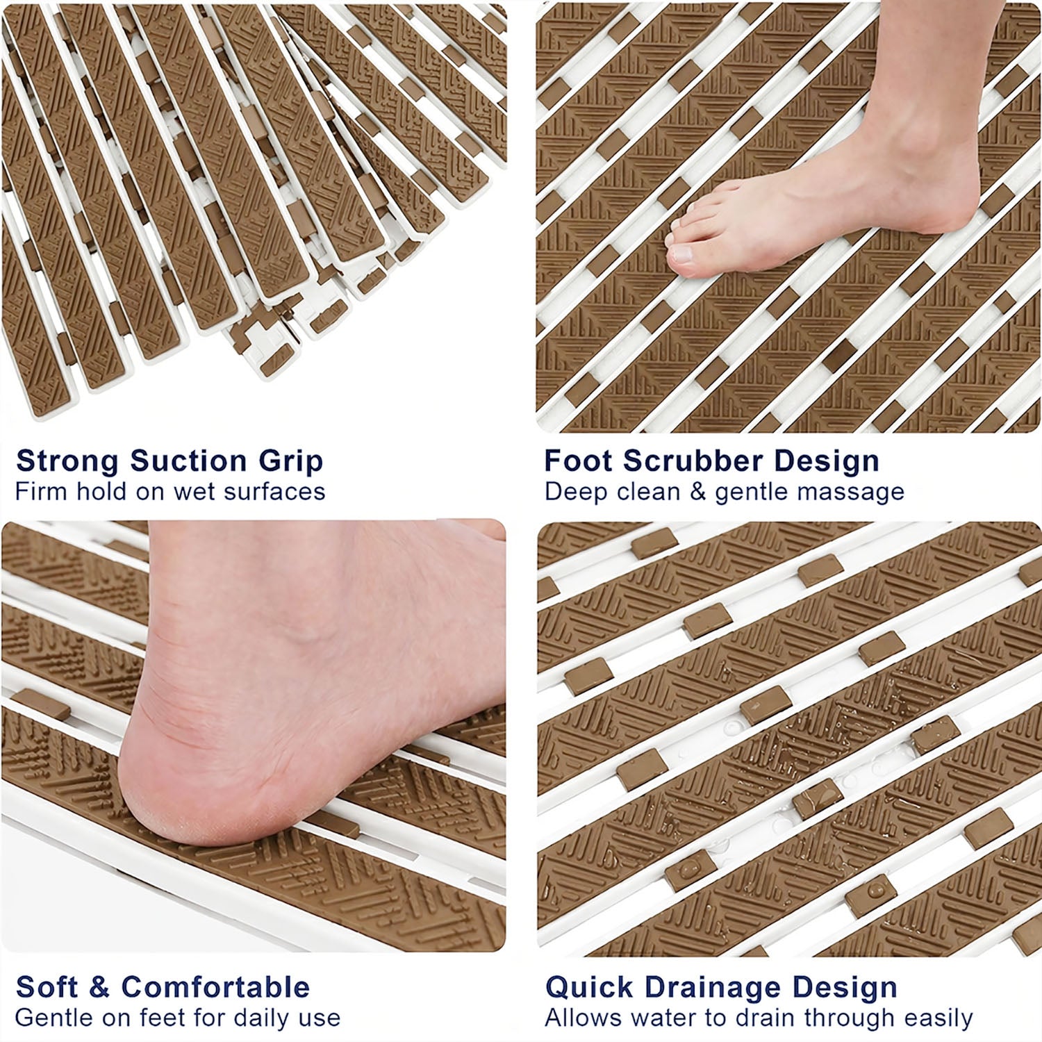 Rubber Shower Mat For Bathroom ( 38x70 Cm Brown )