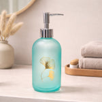 Flower Print Glass Soap Dispenser For Bathroom And Kitchen Sink ( 19.5x7.5 cm Sky )