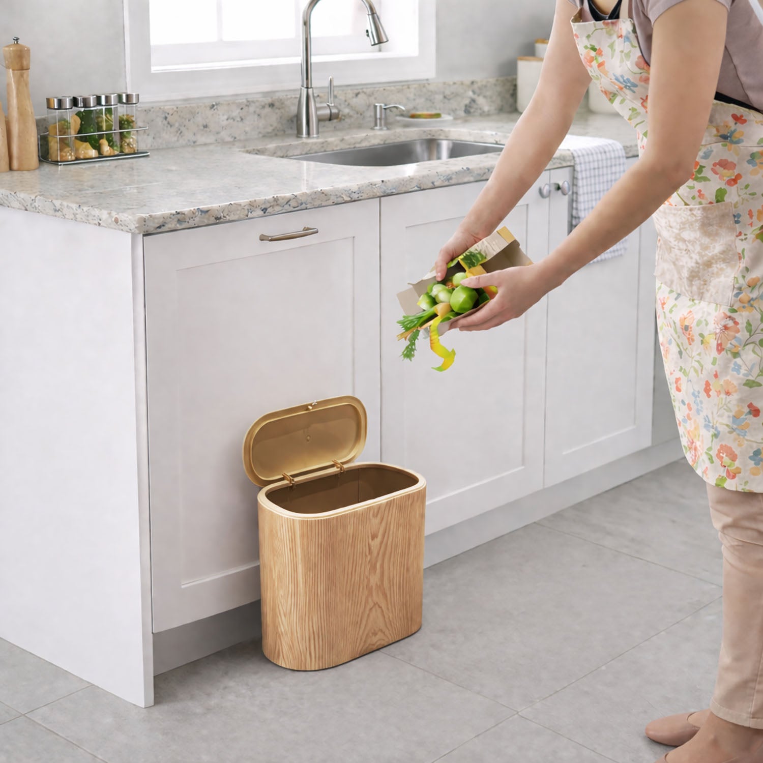 Portable Plastic Dustbin For Home And Kitchen (  28x14.5x29 cm, Beige )