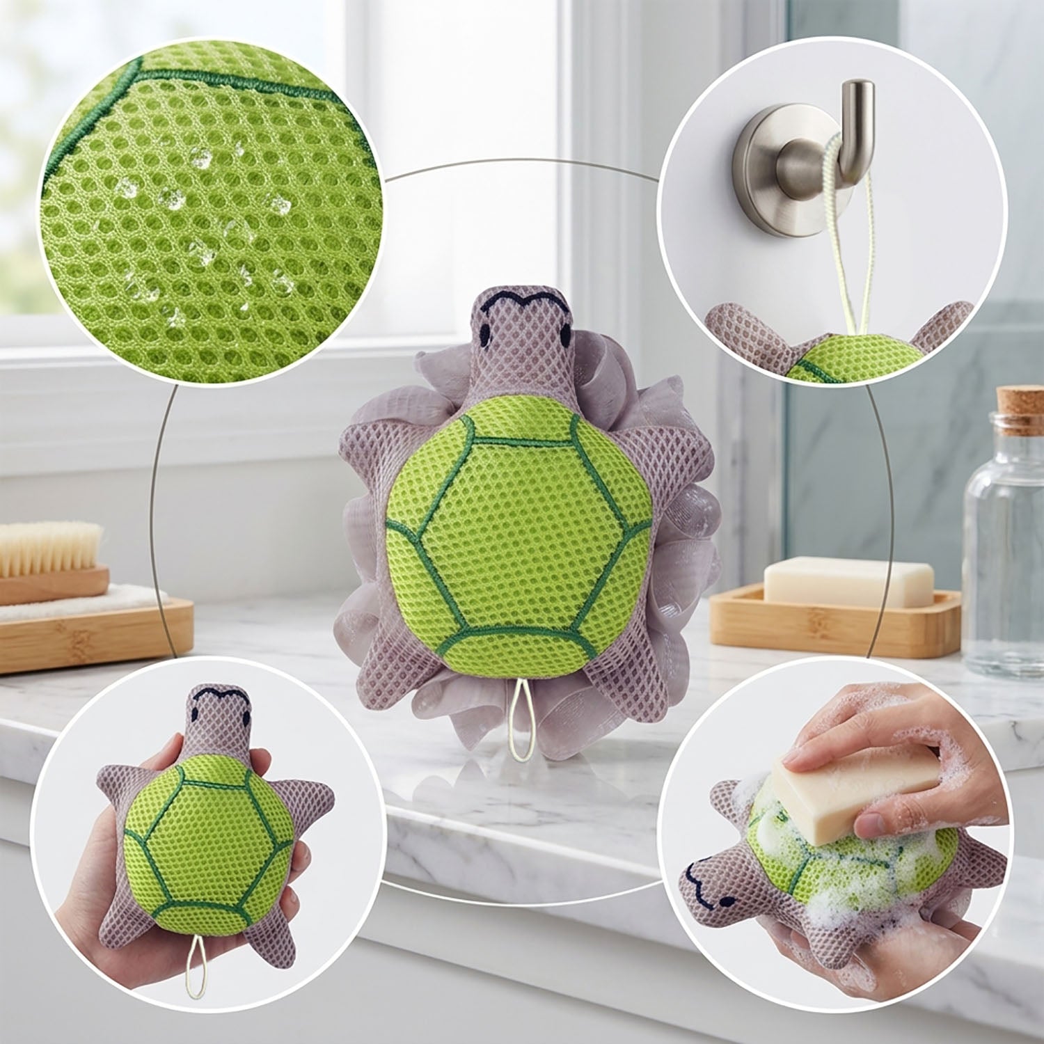 Bath Sponge For Kids And Adult ( Green ,15x17cm )