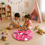 Premium Wool Tufted Rug Cartoon Character Unique Design Floor Mat For Kids Room Bedroom Home Decor High Warmth All Season (61x61 cm, Pink, Pack of 1)