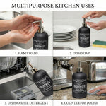 Kitchen Dispenser Print Glass Soap Dispenser For Bathroom And Kitchen Sink Leak ( 19.5x7.5 cm Black )