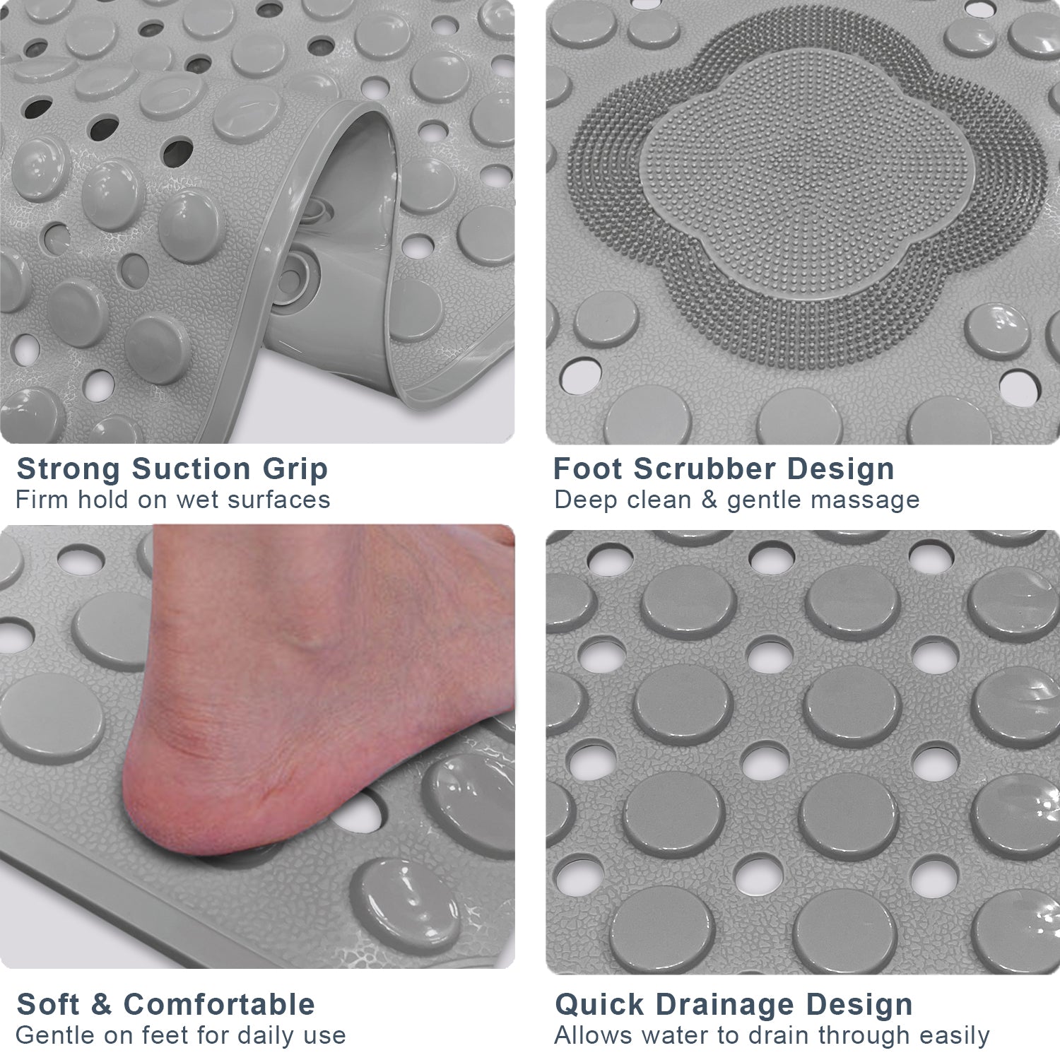 PVC Shower Mat for Bathroom Floor (40x70 cm, Grey)