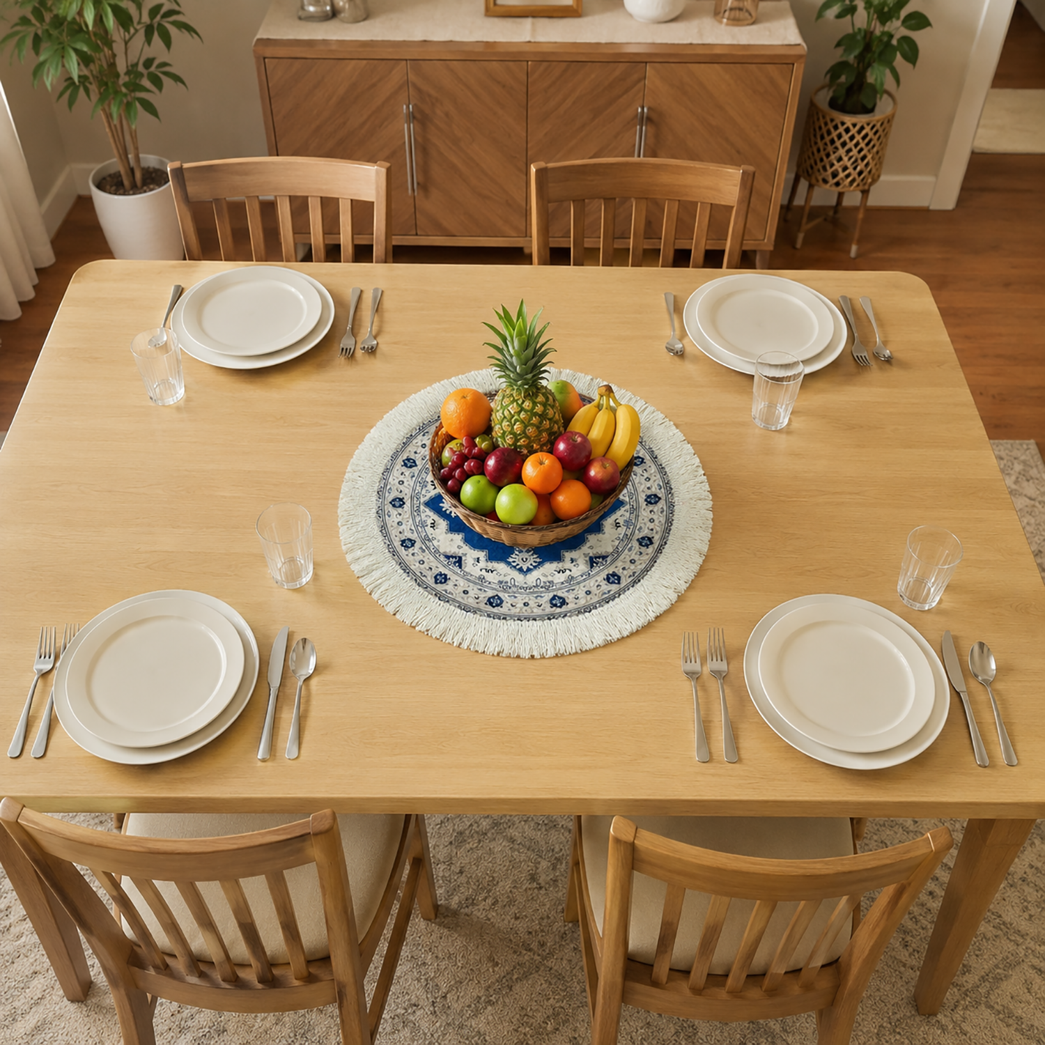 Persian Mandala Dining Table Mats ( 36x36cm, Multicolor, Set Of 2 )