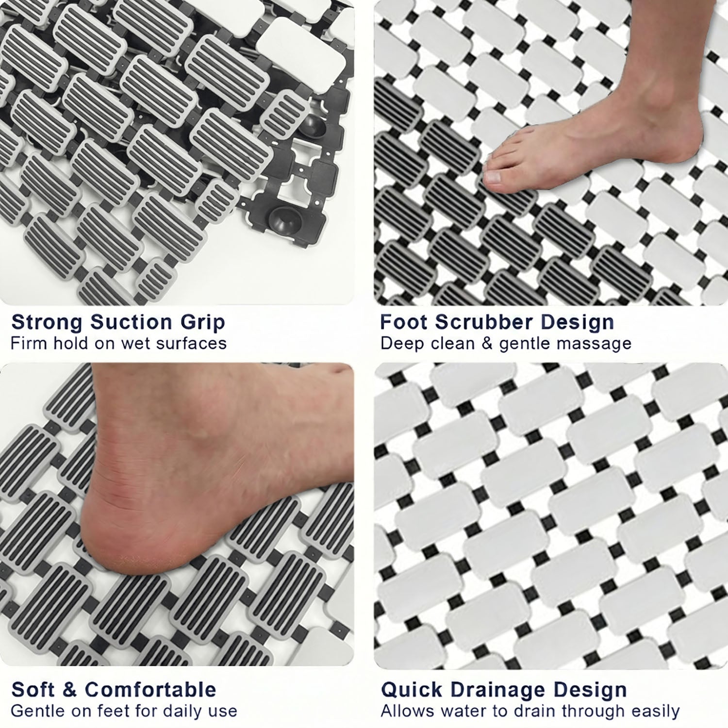Rubber Shower Mat For Bathroom ( 37x67 Cm White )