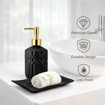 Geometric Texture Pattern Glass Soap Dispenser For Bathroom And Kitchen Sink ( 19x7.5 cm Black )