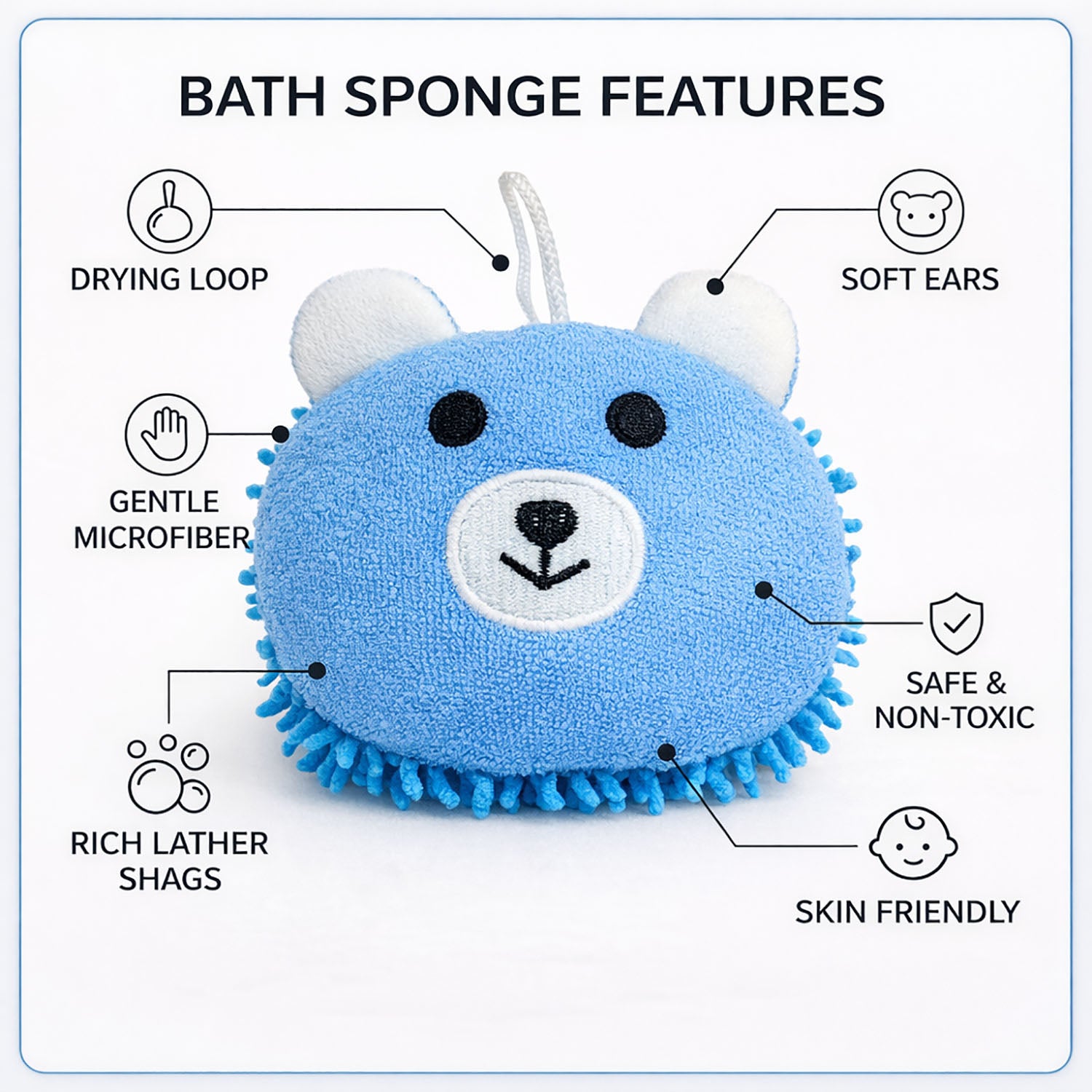 Bath Sponge For Kids And Adult  ( Blue 13x14cm )