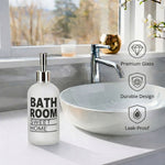 Bathroom Sweet Home Print Glass Soap Dispenser For Bathroom And Kitchen Sink ( 19.5x7.5 cm White )