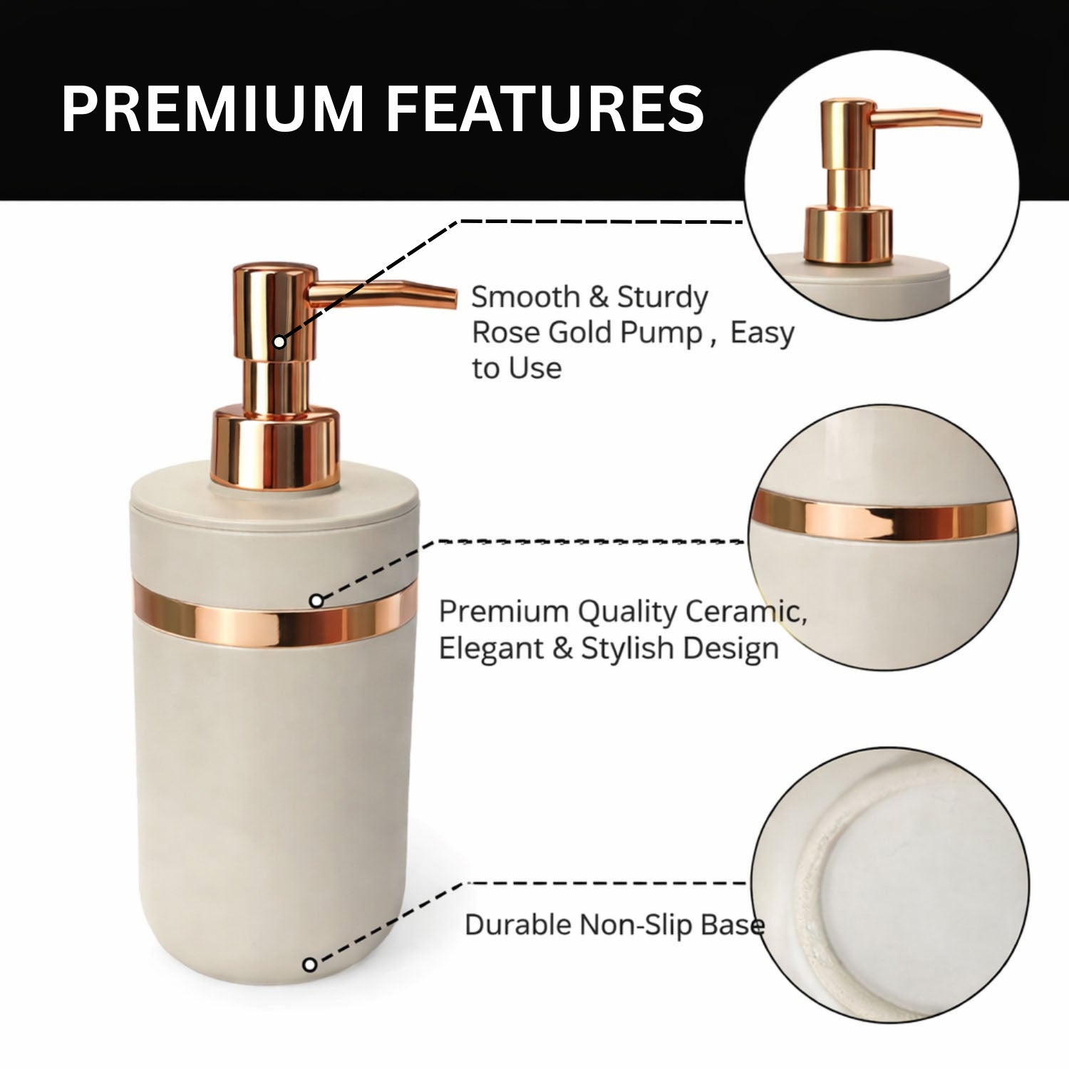 Rosegold & Ivory Plastic Soap Dispenser For Bathroom And Kitchen Sink ( 16x8 cm Rosegold & Ivory )