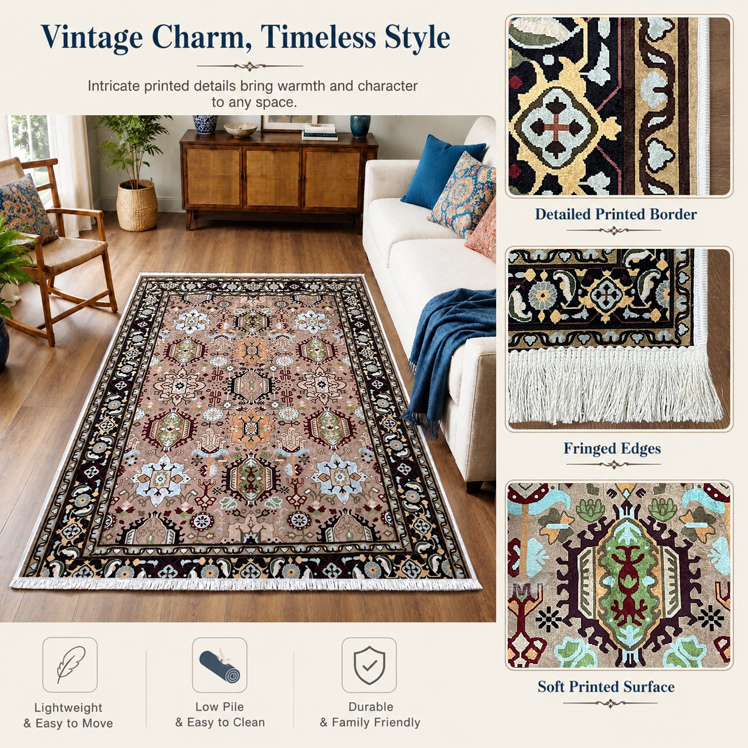 Riyasat Printed Carpet For Home And Office ( 4x6 ft, Peach Vintage )