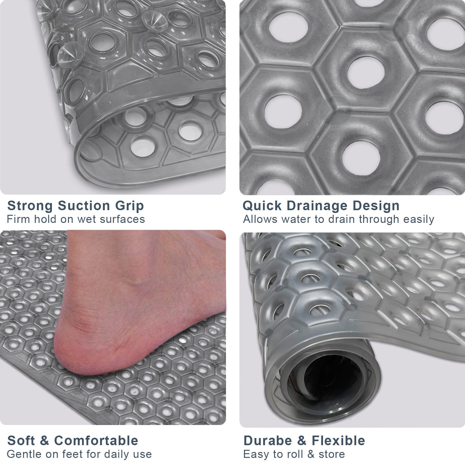 PVC Shower Mat for Bathroom Floor ( 40x70 cm, Smoke Grey )
