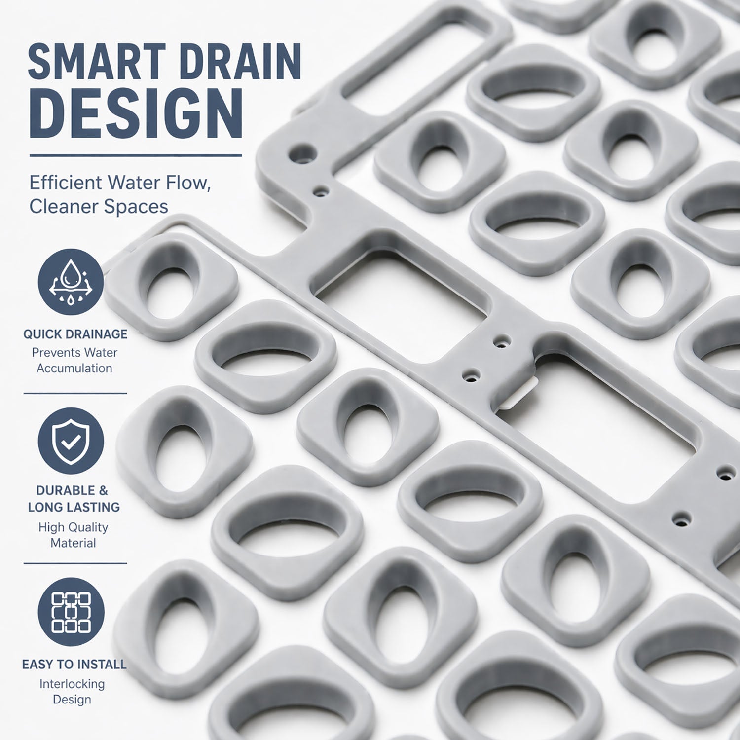 Rubber Shower Mat For Bathroom ( 40x66 Cm Silver )