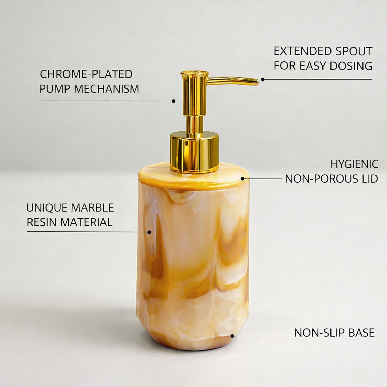 Marble Pattern Plastic Soap Dispenser For Bathroom And Kitchen Sink ( 17x8 cm Yellow )