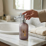 Flower Print Glass Soap Dispenser For Bathroom And Kitchen Sink ( 19.5x7.5 cm Brown )