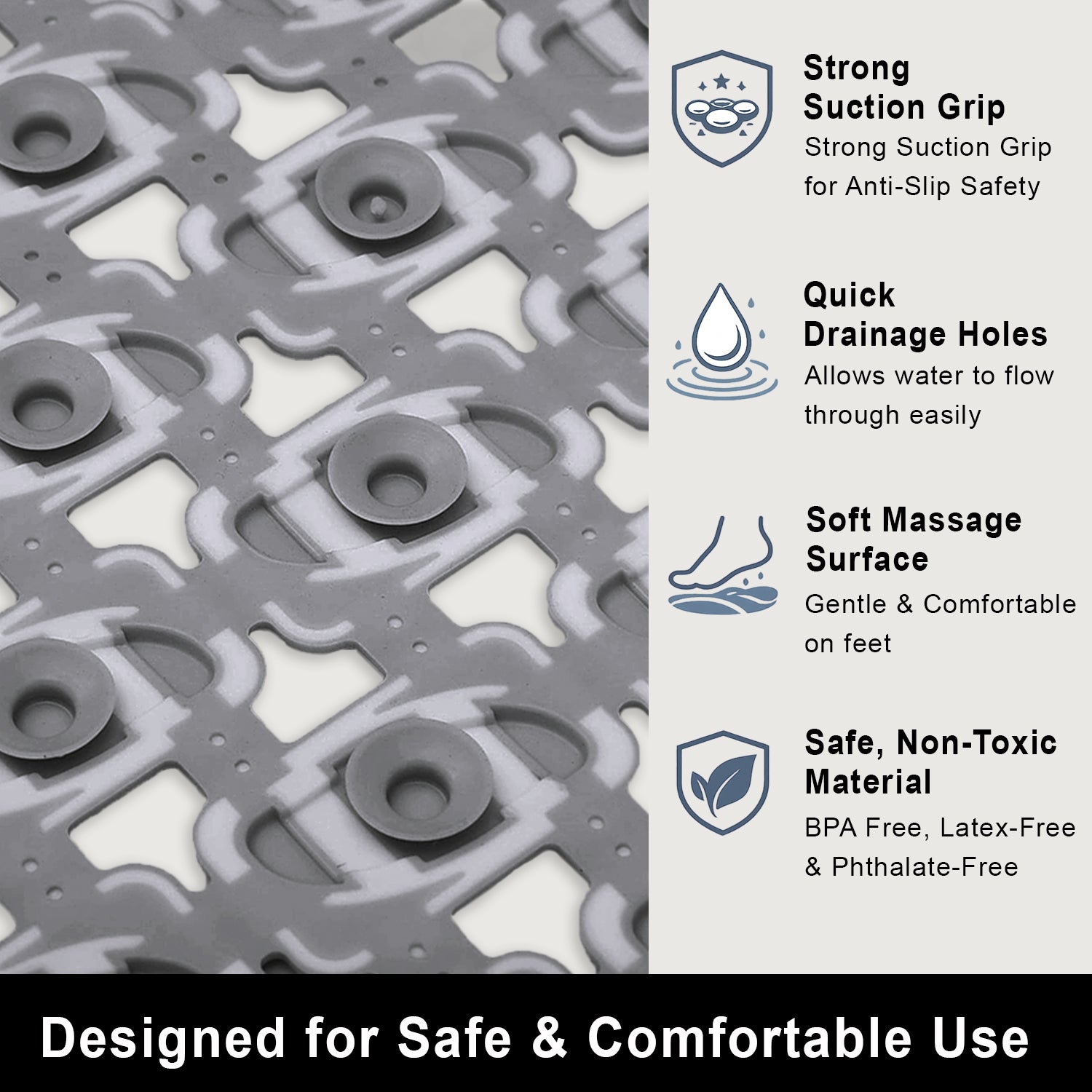 Rubber Shower Mat Ibija Pattern ( 40x70 Cm Grey )