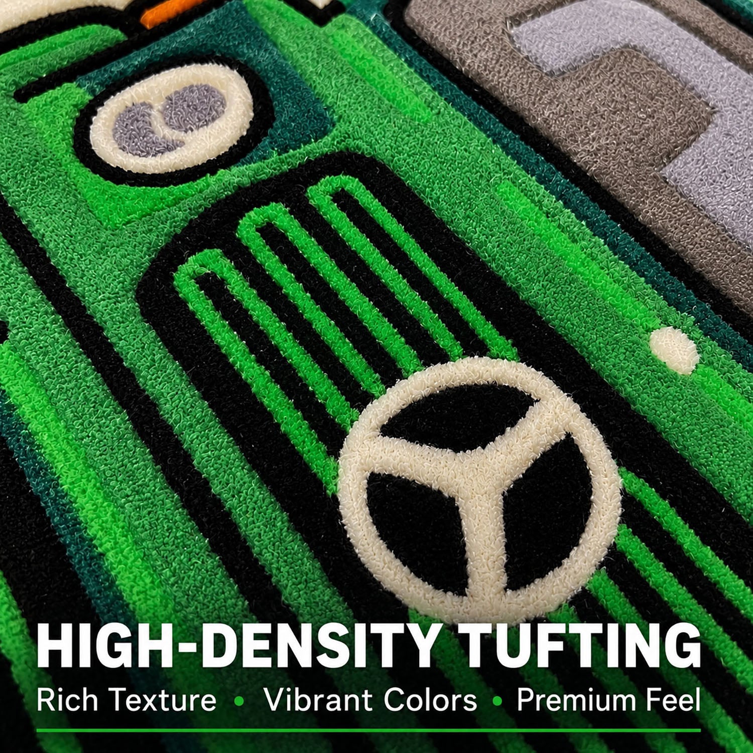 Car Shaped Tufted Wool Rug Floor Mat For Kids ( 63x68 cm , Green )