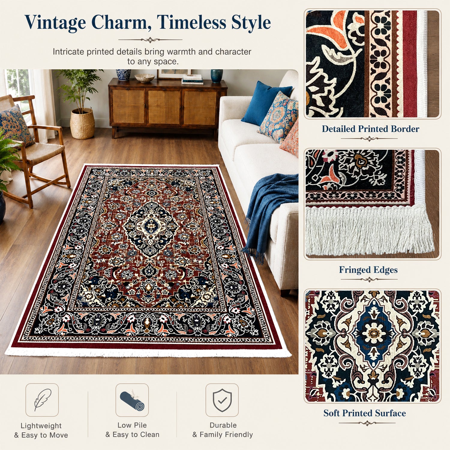 Riyasat Printed Carpet For Home And Office ( 5x7 ft,Royal Red )