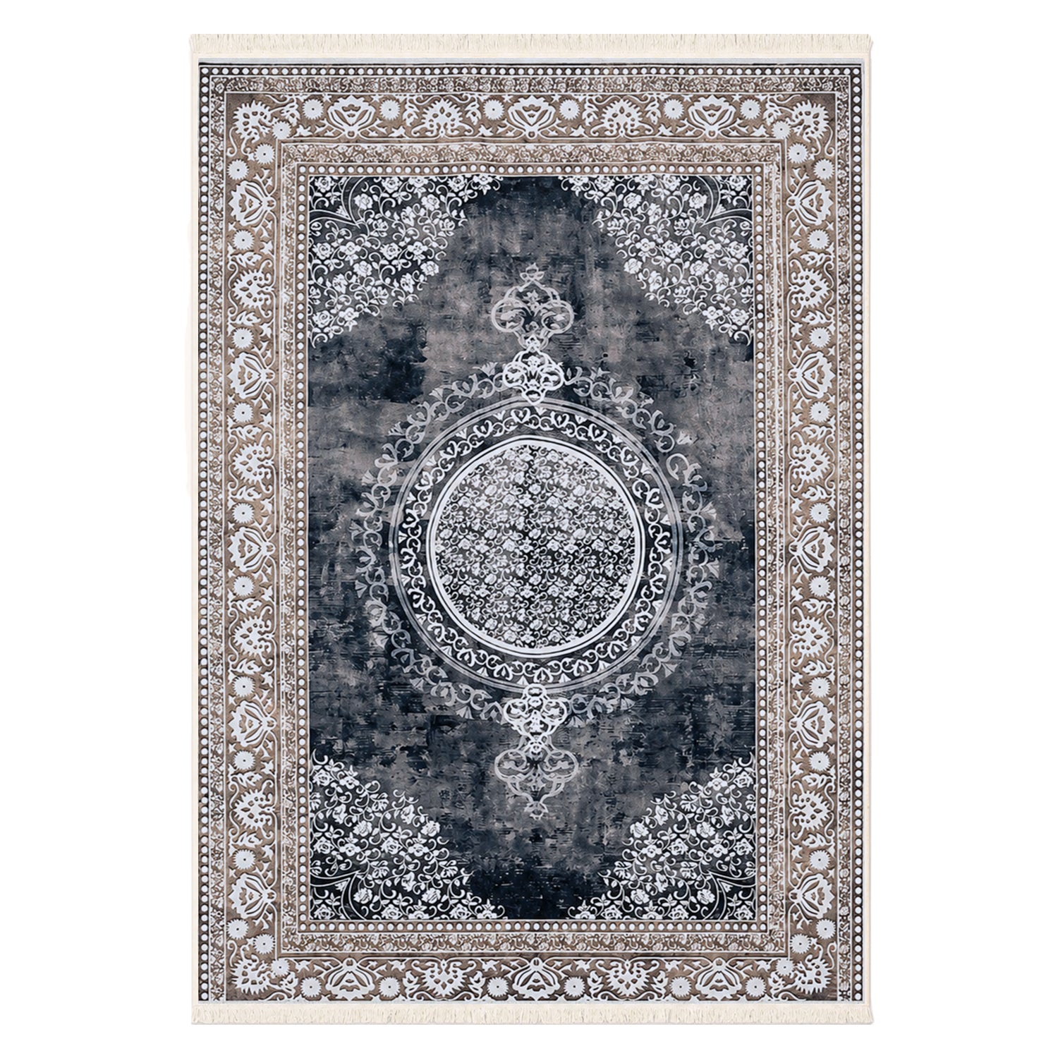 Riyasat Printed Carpet For Home And Office ( 3x5 ft, Charcoal Grey )