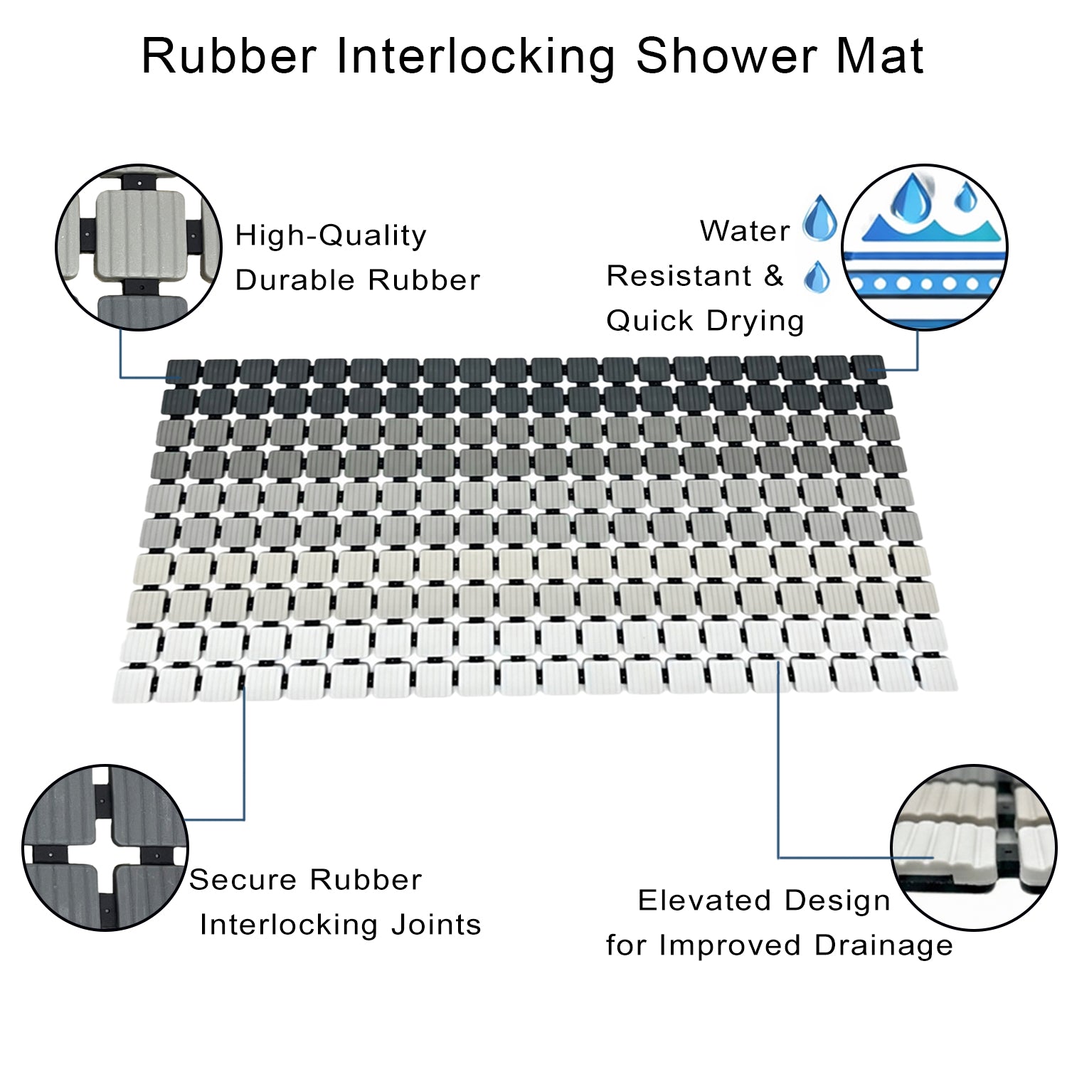 Plastic Shower Mat For Bathroom (36x68 Cm Grey )