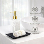 Geometric Texture Pattern Glass Soap Dispenser For Bathroom And Kitchen Sink Leak ( 19x7.5 cm White )