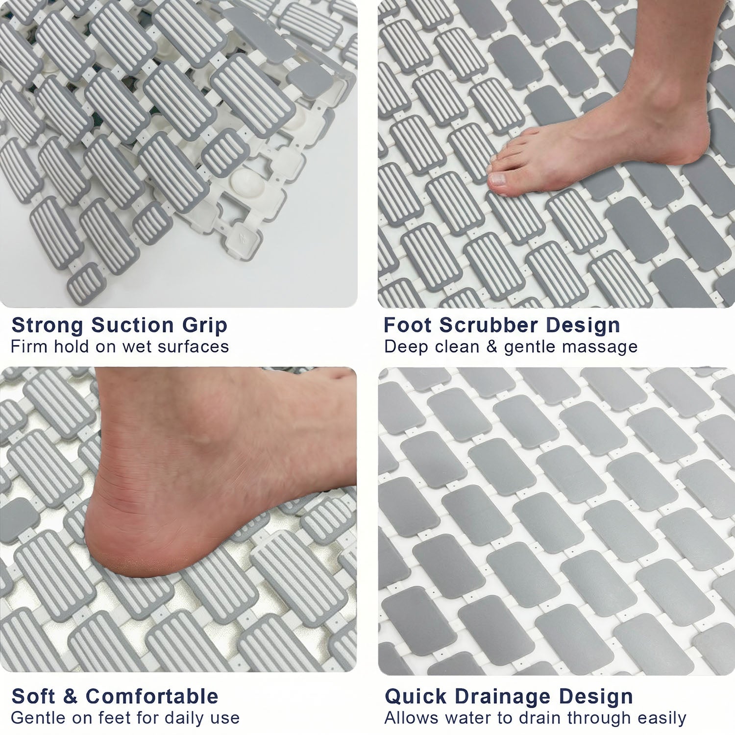 Rubber Shower Mat For Bathroom ( 37x67 Cm Grey )