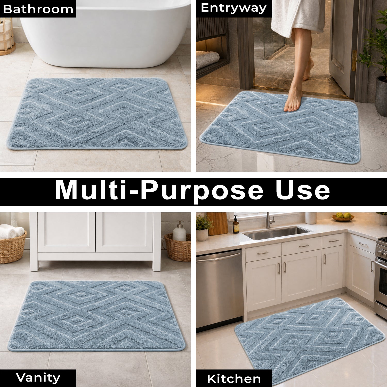 Bahrain Intersect Microfiber Bath Mat (40x58cm Blue)