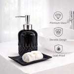 Diamond Cut Pattern Glass Soap Dispenser For Bathroom And Kitchen Sink ( 19.5x8 cm Black )