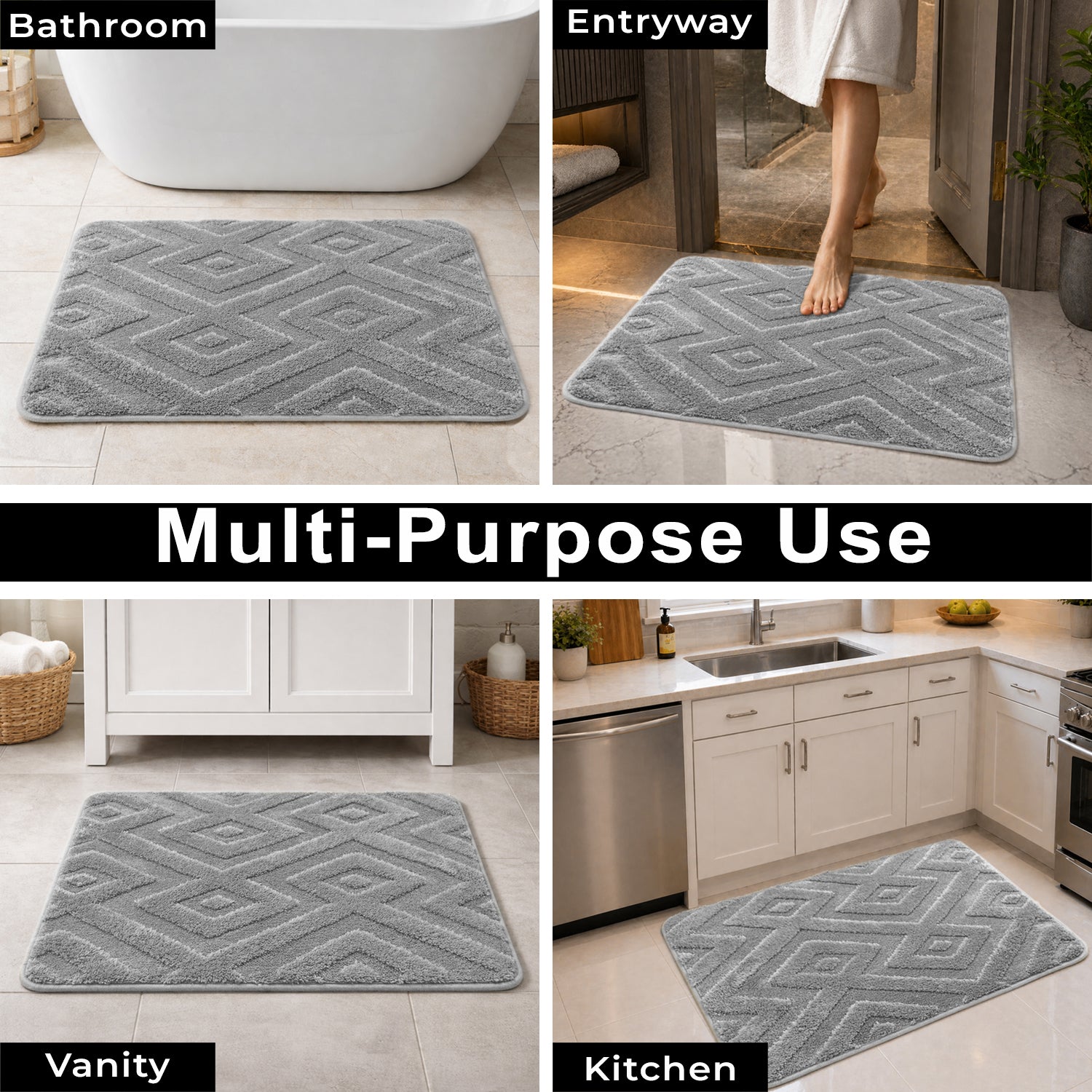 Bahrain Intersect Microfiber Bath Mat (40x58cm Silver)