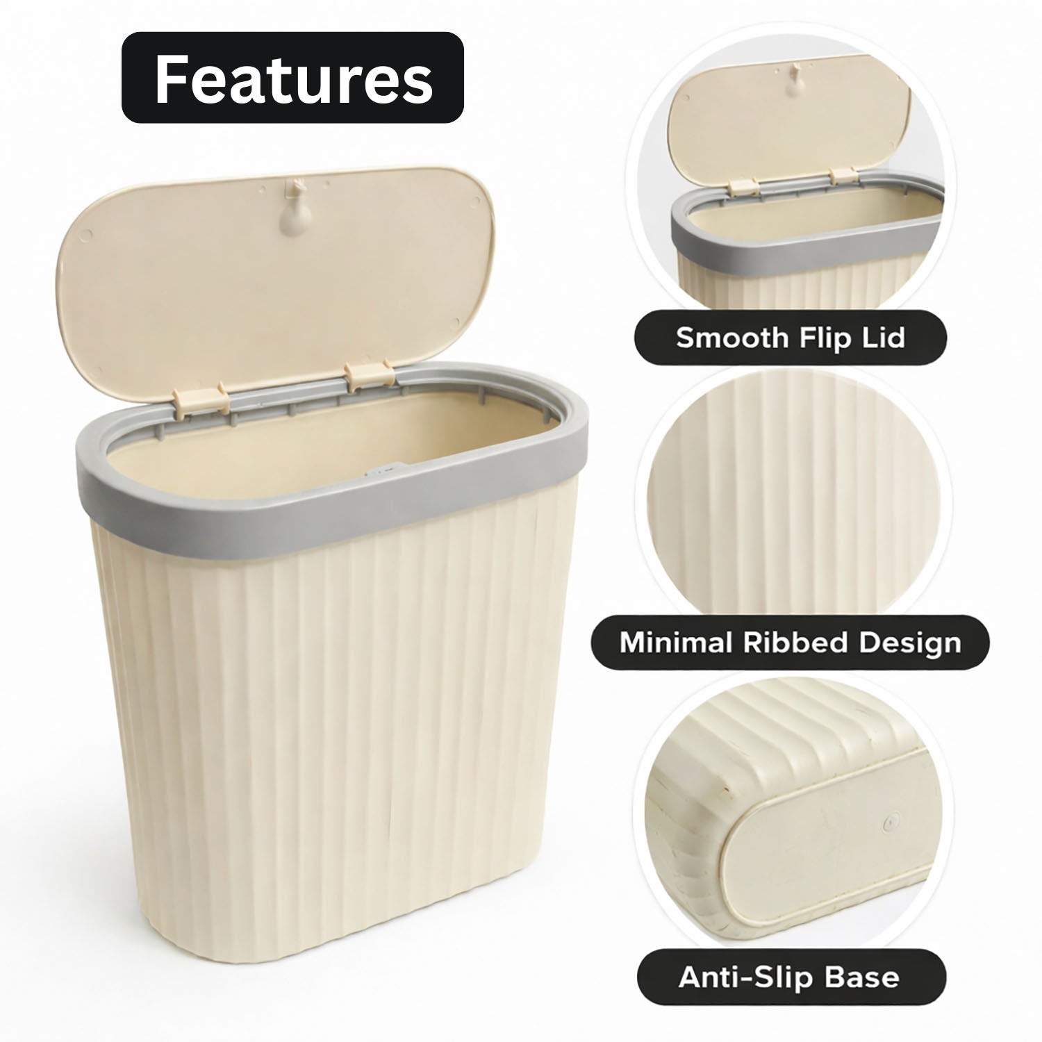 Portable Plastic Dustbin For Home And Kitchen (  27.5x14x29 cm, Cream )