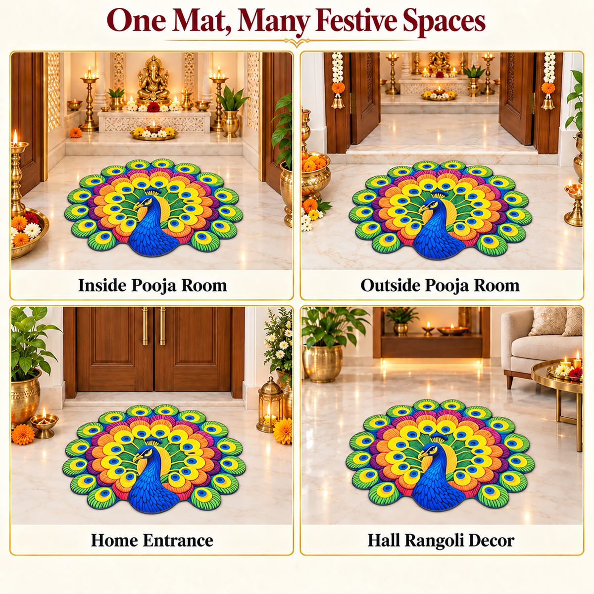 3D Rangoli Mats ( 56x56 cm, Multi )