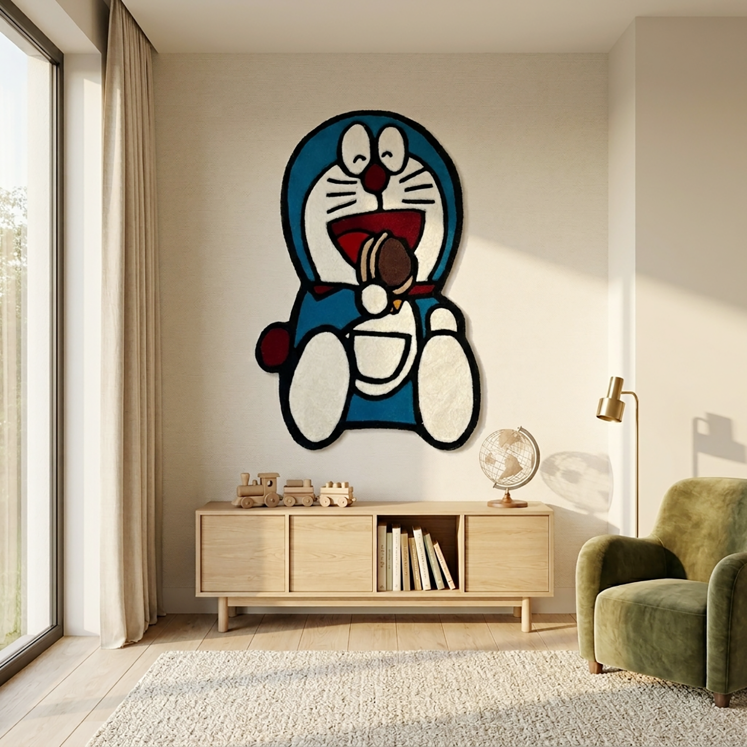 Premium Wool Tufted Rug Doreomon Character Wall And Room Carpey For Bedroom Living Room