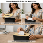 Plastic Tissue Dispenser with Wooden Grain (Black, 21.5x13x7.5 cm)