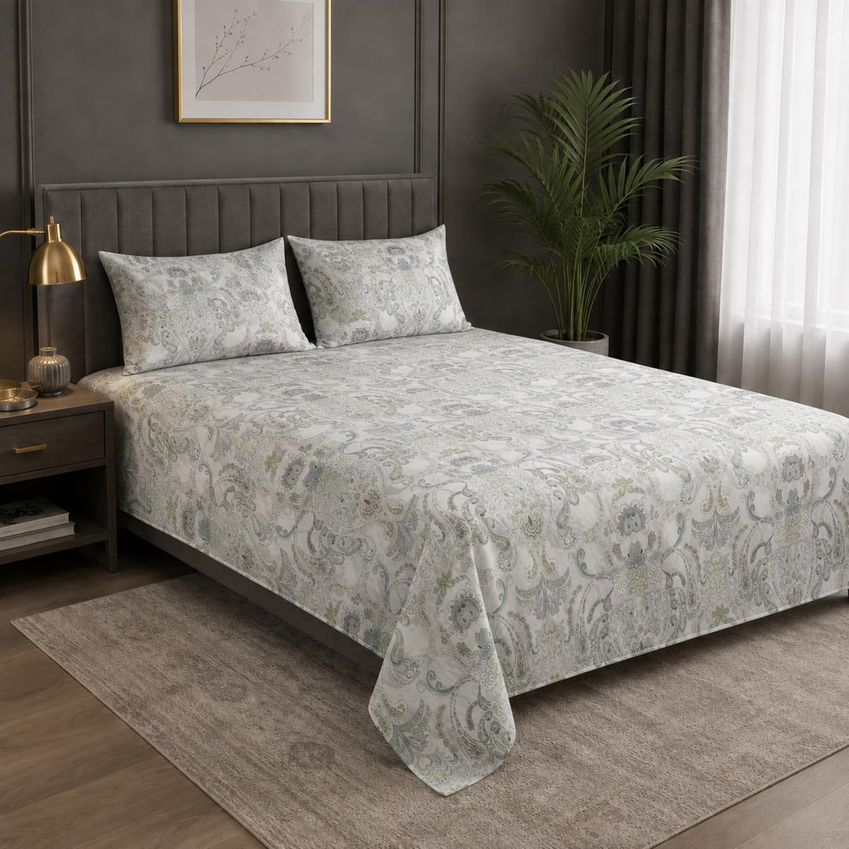 King Size Double Bedsheet with 2 Pillow Covers Premium Soft Paisley Whisper Printed 90 x 100 inch