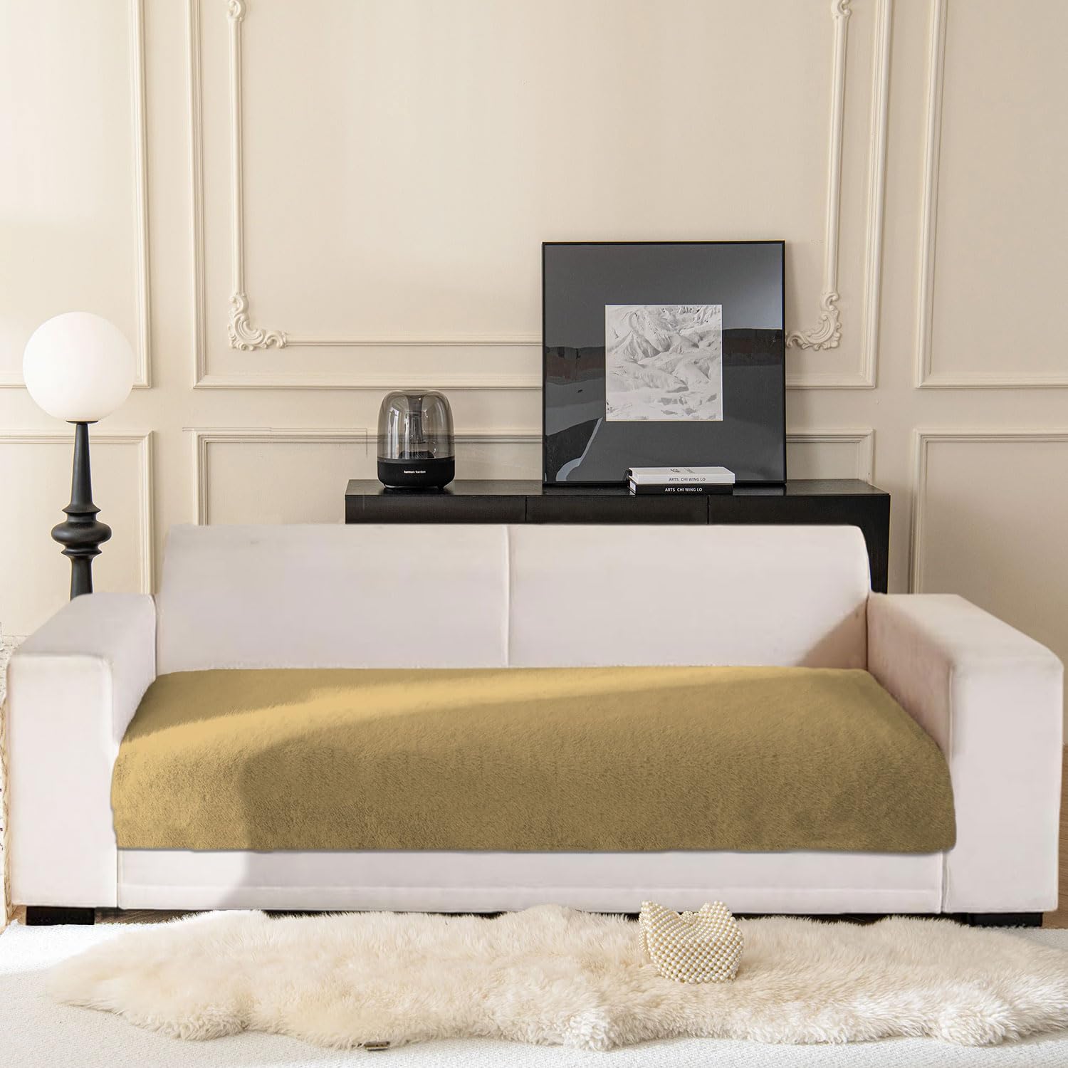 Rabbit Fur Sofa Cover 3 Seater (Anti Gold, 68x183 cm)