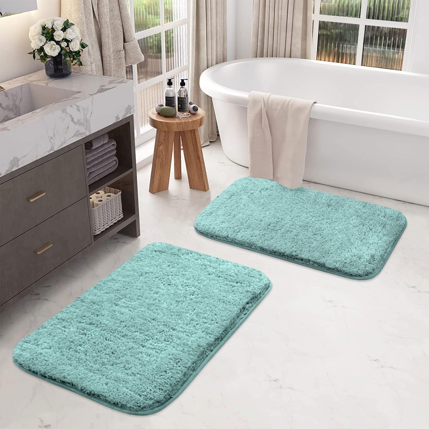 Vegas Microfiber Bath Mat (40x60 cm, Aqua) Pack of 2