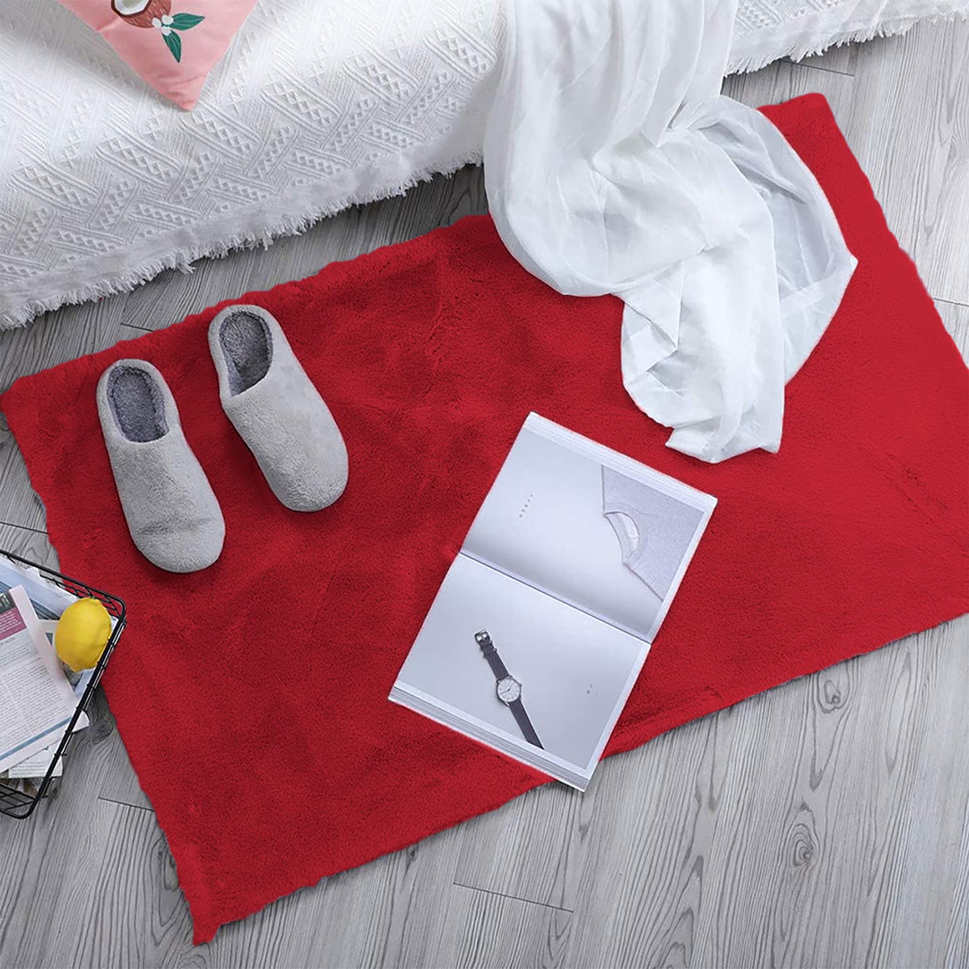 Rabbit Fur Soild Bath Mat (Maroon, 45x75 cm)