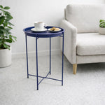 Round Metal Side Table for Living Room & Bedroom – Modern Bedside Table, Coffee Table, Corner Table with Sturdy Iron Frame, Blue, 33x33x48-Small