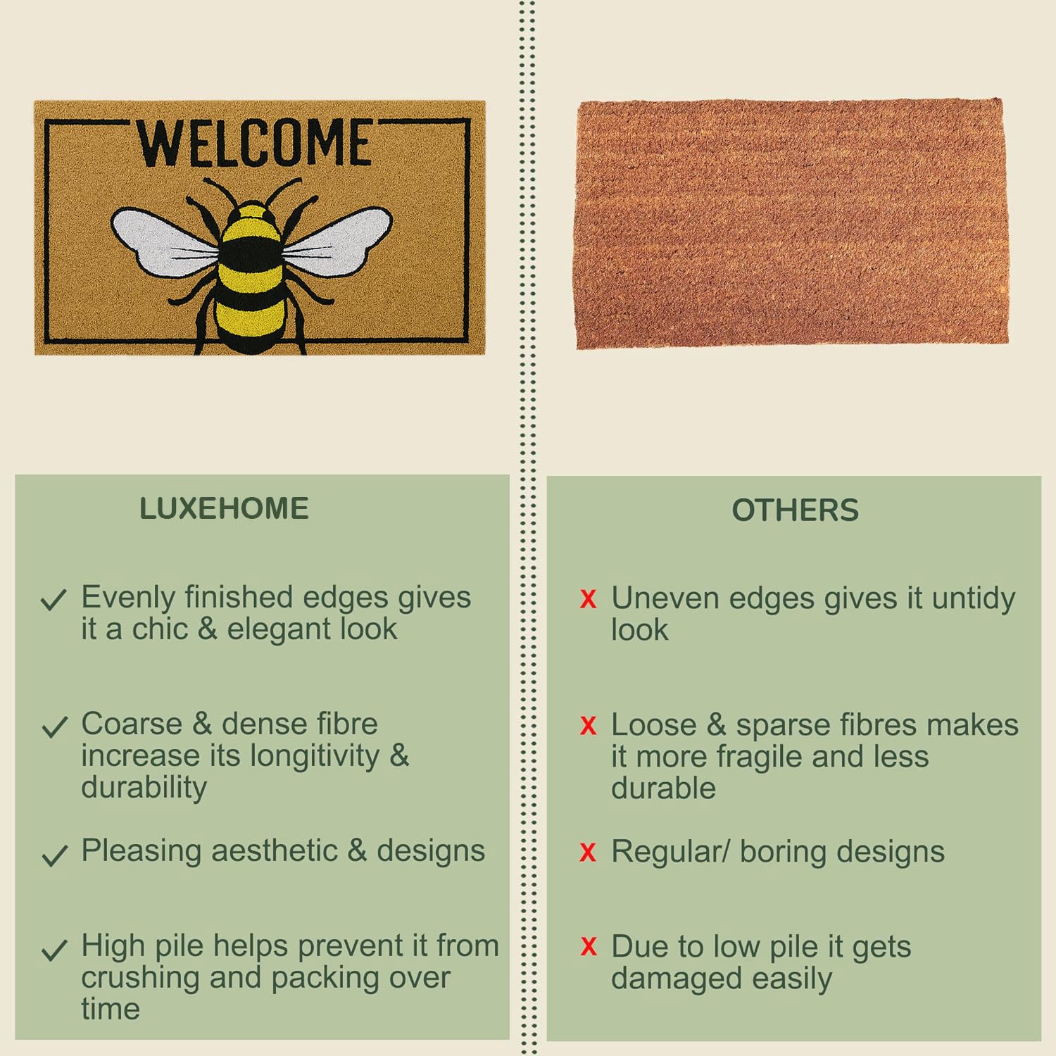 Coir Doormat for Home Entrance ( Bee Print Design ,71x45 cm)