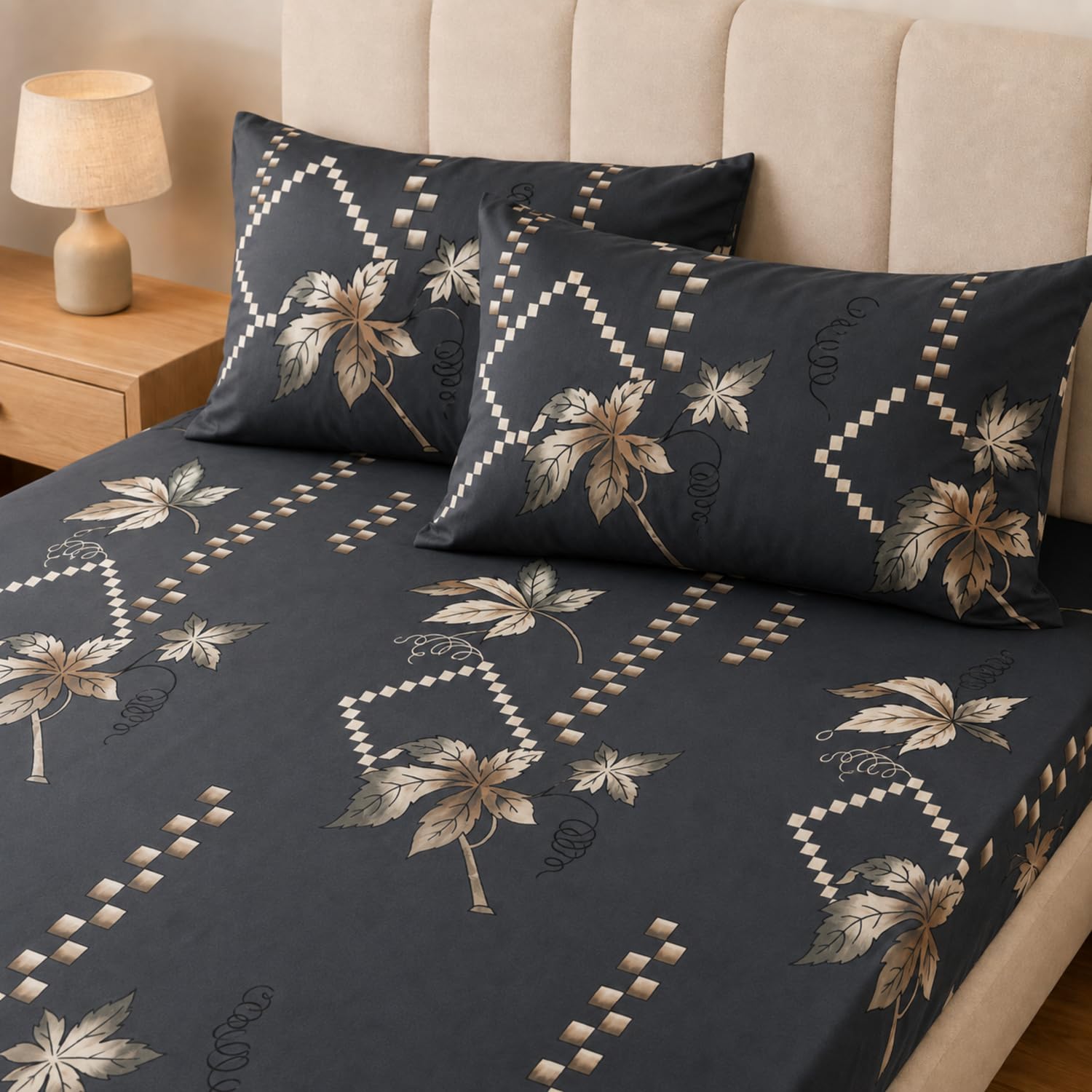King Size Double Bedsheet with 2 Pillow Covers Premium Floral Geometry Printed  90x100 inch