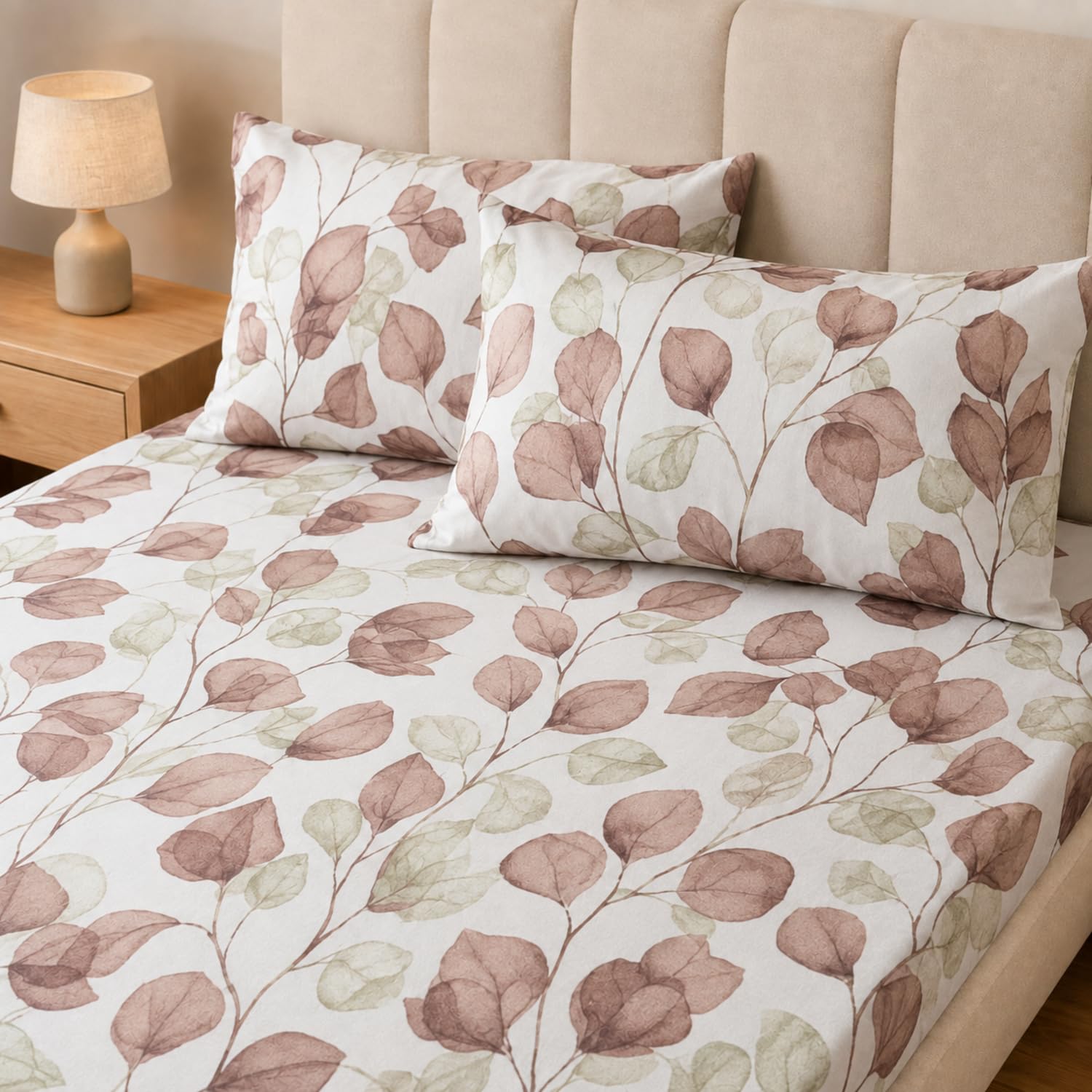 Double Bedsheet with 2 Pillow Covers 220 TC 100% Cotton Feel ( King Size Mauve 90x100inch )
