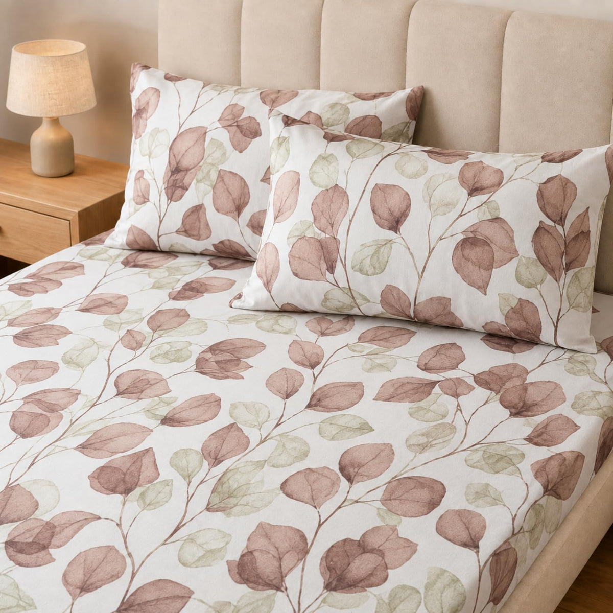 King Size Double Bedsheet with 2 Pillow Covers Premium Dusty Leaf Whisper Printed 90x100inch