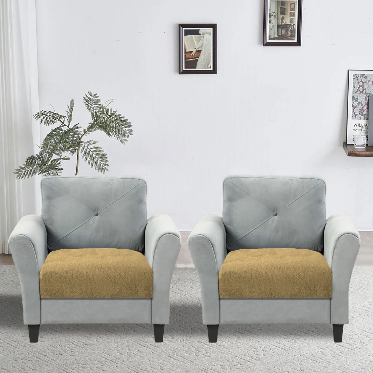 Rabbit Fur Sofa Cover Pack of 2 (61x66 cm, Anti Gold)