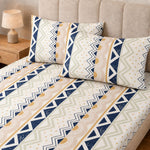 Double Bedsheet with 2 Pillow Covers 220 TC 100% Cotton Feel ( King Size Navy & Mustard 90x100inch )